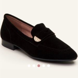 Taryn Rose Black Suede Loafer with Gold-Tone Accent